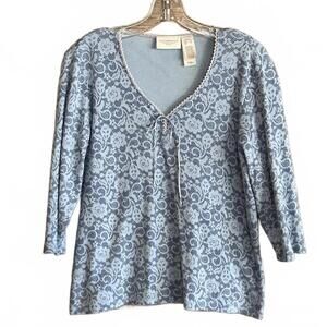 Liz Claiborne Women's Blue 3/4 Sleeve V Neck Top Size PS